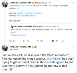 EOS:以太坊合并公共测试网Kiln预计在下周启动_HUS