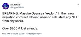 PEN:OpenSea新迁移合约出现bug导致大量高价值NFT被窃取，损失已超2亿美元_NFTSHIBA价格