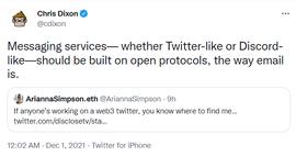 COI:a16z合伙人Chris Dixon：Twitter或Discord这样的消息服务应建立在开源协议上_DIX价格