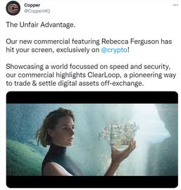 ANI:《沙丘》女演员Rebecca Ferguson出演英国加密托管公司Copper商业广告_Earthling