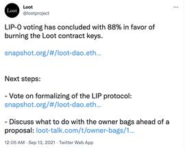 LOOK:Loot社区投票通过LIP-0提案，支持销毁Loot合约密钥_LooksCoin
