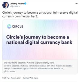 USD:Circle计划成为完全储备的国家数字货币银行_数字货币案例最新