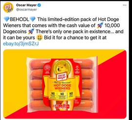 ARM:卡夫亨氏旗下食品公司在eBay拍卖单包价值1万枚狗狗币的热狗肠_奥斯卡币局