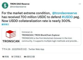 USD:波联储增加7亿枚USDC储备保障USDD挂钩，当前USDD抵押率超280%-ODAILY_USDD