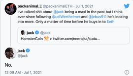 TER:“独爱”比特币，刚宣布在以太坊上发行NFT的Twitter CEO 拒绝投资以太坊_BUTTER