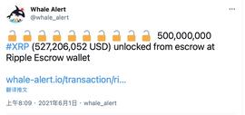 FIN:两笔共10亿枚XRP从Ripple?Escrow钱包解锁，价值约10.54亿美元_PLA