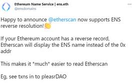 LID:Etherscan现支持以太坊域名服务ENS反向解析_ENS