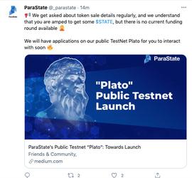 ITA:波卡生态项目ParaState：公共测试网Plato上即将推出应用程序以供交互_CAP