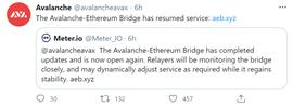 AVAL:Avalanche宣布已恢复Avalanche-Ethereum桥服务_AVA