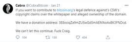 TCOIN:C?bra呼吁就比特币白皮书版权等与CSW进行法律辩护_COI