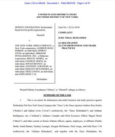 区块链:Dfinity 基金会对《纽约时报》记者 Andrew Ross Sorkin 等人提起诽谤诉讼_区块链存证