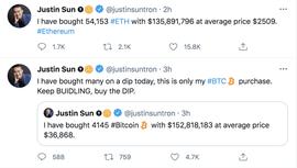 DLT:孙宇晨60.6万个以太坊险遭清算， 自称“成功拯救币圈”，豪掷2.8亿美元抄底_DLT价格