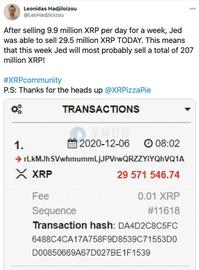 CAL:Jed McCaleb暂停抛售XRP，或受Ripple诉讼影响_CCA