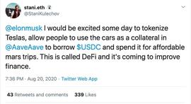 EFI:DeFi项目Aave的CEO希望将特斯拉代币化，马斯克尚未回应_DEFI S币
