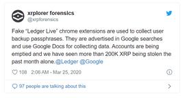NFT:谷歌扩展程序冒用Ledger官方身份，140万XRP已被盗_XRP