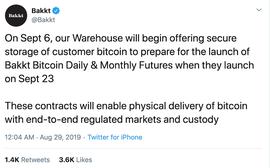 比特币:Bakkt将于9月6日向用户开放比特币充值服务,为期货交易做准备_WAR