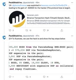 BSC:BSC上借贷协议Ploutoz Finance遭到攻击，黑客获利约36.5万美元_SWAP