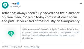 ETHER:Tether：所有Tether代币都有充分的储备支持_Ethereum Supreme