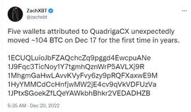 加密货币:加密货币交易平台 QuadrigaCX 的比特币钱包休眠三年后突然转移约 104 枚 BTC_GAC
