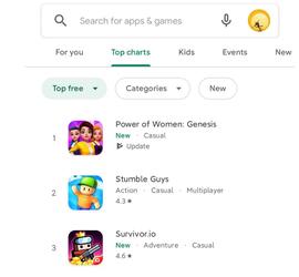 POW:Web3 游戏 Power of Women 登顶 Google Play 美国地区游戏总榜首_WEB