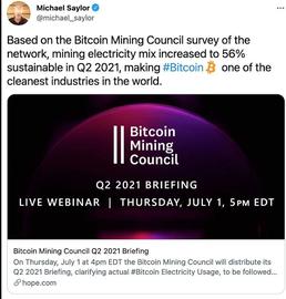 ELSA:比特币挖矿委员会：比特币挖矿可持续电力在第二季度增至56%_ELSA币
