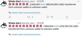 UNI:UNI再现两笔大额转账 一笔超2亿美元_UniWhales
