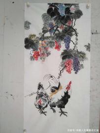 LED:题书协书画会秘书长申万友先生遗作《比翼》葡萄架下双鸡图_pledge币目前进展