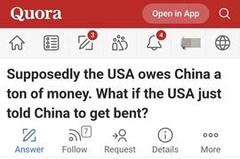 CYB:美国网友问:美国怎么欠中国这么多钱?不还他们能怎么样?_瑞波币